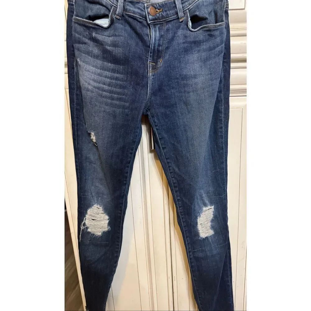 J Brand Women's Indigo Will Bleed Distressed Skinny Denim Jeans Dark Wash Sz 28